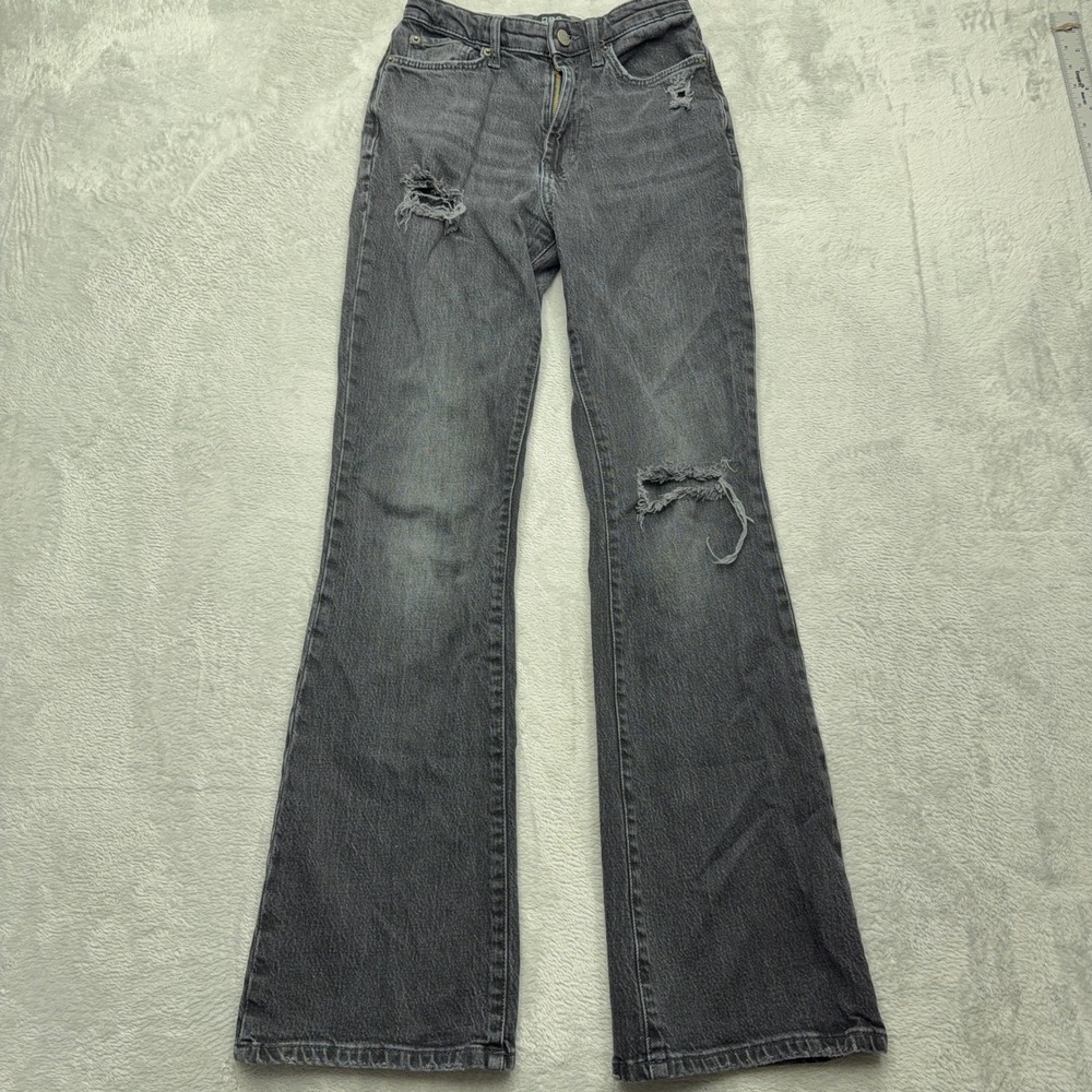 BDG Flare Jeans Womens 25 Black Stretch High-Rise Distressed Washed Denim